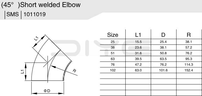 Sanitary Stainless Steel Clamp 45 Degree Elbow